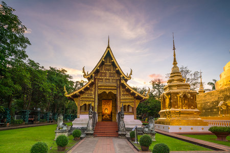 Wat Phra Singh temple in the old town center of Chiang Mai,Thailandのeditorial素材