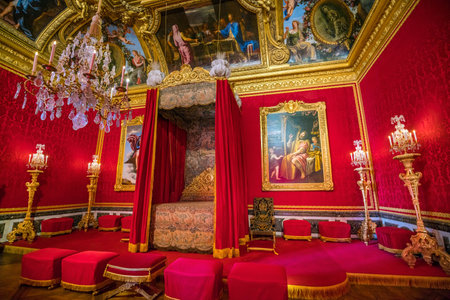 VERSAILLES, FRANCE - SEPTEMBER 14, 2018 : Interior decoration of Palace of Versailles in France, symbol of king Louis XIV powerのeditorial素材