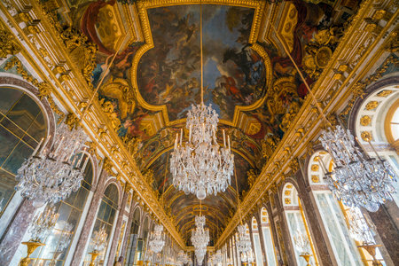VERSAILLES, FRANCE - SEPTEMBER 14, 2018 : The hall of mirrors (Galerie des glasses) in the central wing of Palace of Versaillesのeditorial素材