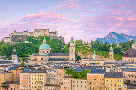 Beautiful view of Salzburg city skyline  in the summer at sunset, Austriaの写真素材