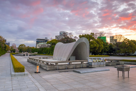 HIROSHIMA, JAPAN - MARCH 24, 2019: Hiroshima Peace Memorial Park in Hiroshima, Japan. It is dedicated to the legacy of Hiroshima as the first city in the world to suffer a nuclear attackのeditorial素材