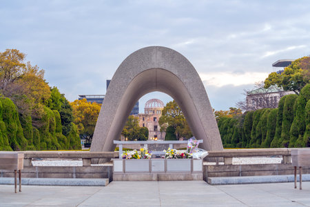 HIROSHIMA, JAPAN - MARCH 24, 2019: Hiroshima Peace Memorial Park in Hiroshima, Japan. It is dedicated to the legacy of Hiroshima as the first city in the world to suffer a nuclear attackのeditorial素材