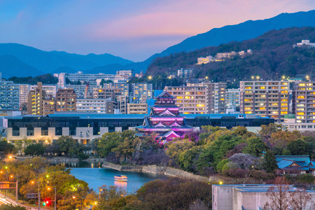 View of Hiroshima skyline with Hiroshima Castle in Japanのeditorial素材