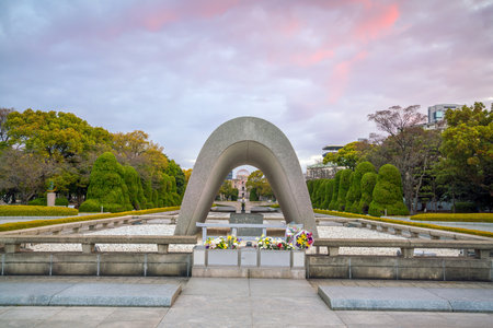 HIROSHIMA, JAPAN - MARCH 24, 2019: Hiroshima Peace Memorial Park in Hiroshima, Japan. It is dedicated to the legacy of Hiroshima as the first city in the world to suffer a nuclear attackのeditorial素材