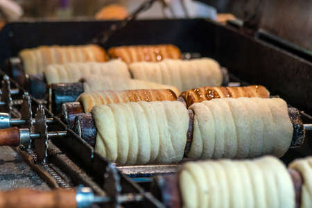 Traditional czech Trdelnik in Prague, Czech Republicの写真素材
