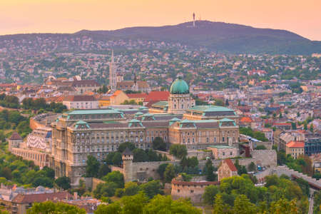 Budapest skyline in Hungary. Night view on Parliament building over delta of Danube riverの写真素材