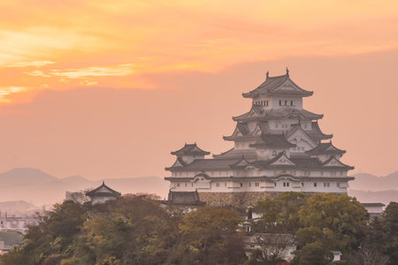 View of Himeji Castle (autumn season) in Himeji Japan at sunriseのeditorial素材