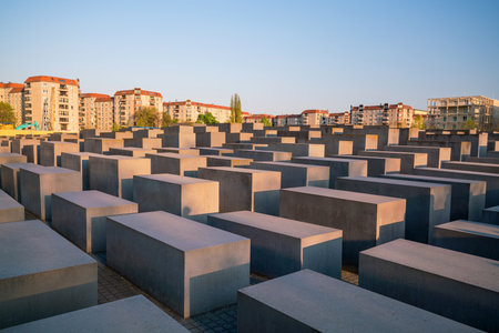 BERLIN, GERMANY - APRIL 19, 2019: Visitors at the Memorial to the Murdered Jews of Europe, also...