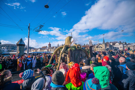 LUZERN, SWITZERLAND, 12 FEBRUARY 2018. The traditional carnival parade of carnival masks in Luzern...