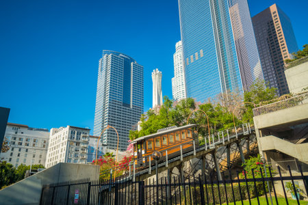 LOS ANGELES - OCTOBER 28, 2019: Angels Flight in Downtown LA, USA. The funicular dates from 1901.