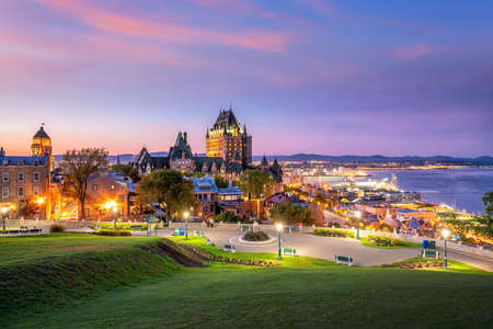 Panoramic view of Quebec City skyline with  Saint Lawrence river in  Canadaの写真素材