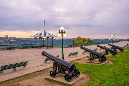 Panoramic view of Quebec City skyline with  Saint Lawrence river in  Canadaの写真素材