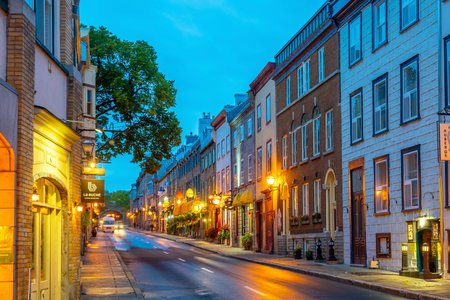 QUEBEC CITY, QUEBEC, CANADA - September 23, 2019 : Old town area in Quebec  city, Canada at twilight