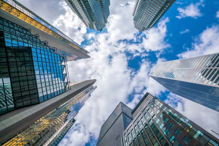 Looking up shot of downtown financial district with skyscrapers in  Toronto Canada.の写真素材