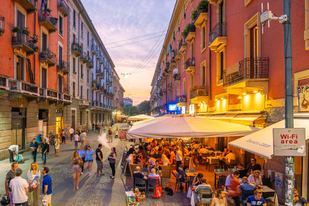 Milan, Italy - June 12, 2017: View of the crowded Naviglio Grande district in Milanのeditorial素材