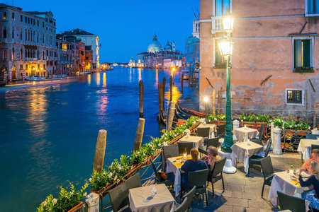 Cityscape image of Venice, Italy at nightの写真素材