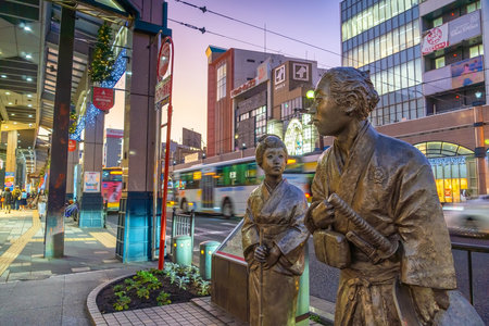 Kagoshima, Kyushu, Japan - November 20, 2019 : Kagoshima downtown shopping area  at nightのeditorial素材