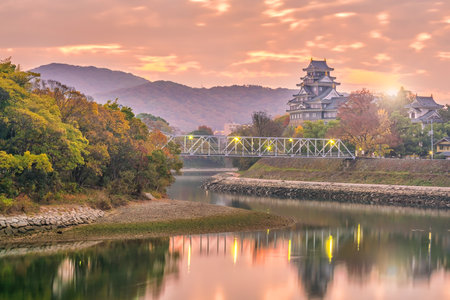 Okayama castle in autumn season in Okayama city, Japan at sunsetのeditorial素材
