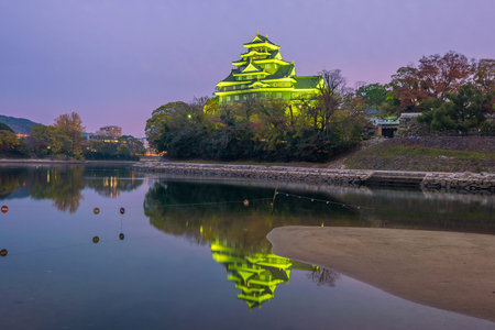 Okayama castle in autumn season in Okayama city, Japan at sunsetのeditorial素材