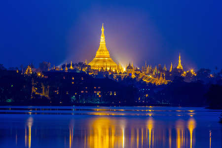 Shwedagon pagoda,  at sunset, the Golden Pagoda, Yangon Myanmar