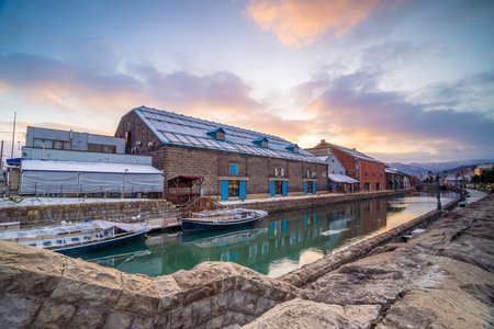 Cityscape of Otaru, Japan canal and historic warehouse, Sapporo Hokkaido Japan