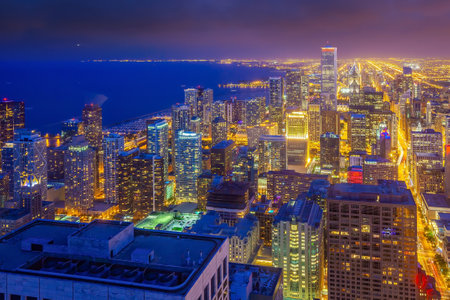 Downtown chicago skyline at sunset Illinois, USAのeditorial素材