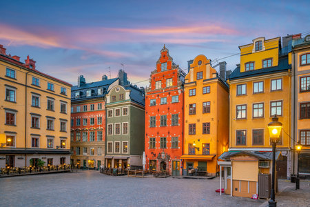 Stockholm old town city skyline, cityscape of Sweden at sunsetのeditorial素材