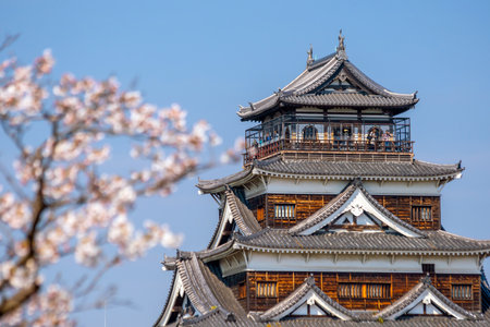 Hiroshima Castle During Cherry Blossom Season in Japanのeditorial素材