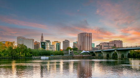 Skyline of downtown Hartford city, cityscape in Connecticut  in USAのeditorial素材
