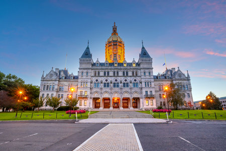 Connecticut State Capitol in downtown Hartford, Connecticut in USA at sunsetのeditorial素材