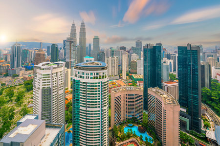 Downtown Kuala Lumpur city skyline cityscape of Malaysia at sunsetのeditorial素材
