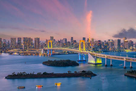 Downtown Tokyo city skyline cityscape of Japan at sunsetの写真素材