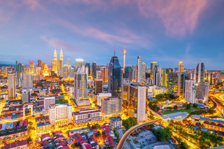 Downtown Kuala Lumpur city skyline cityscape of Malaysia at sunsetのeditorial素材