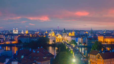 Downtown Prague city skyline, old town cityscape in Czech Republic. Concept of sightseeing and world travelの写真素材