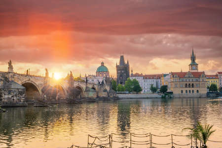 Downtown Prague city skyline, old town cityscape in Czech Republic. Concept of sightseeing and world travelの写真素材