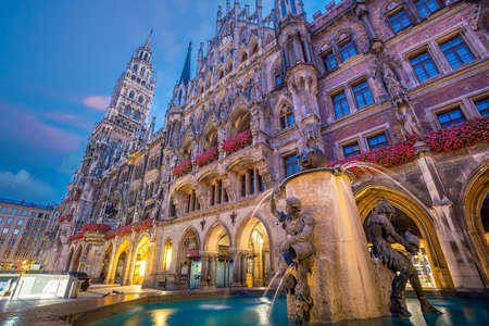 Munich city downtown skyline with Marienplatz town hall in Germanyの写真素材