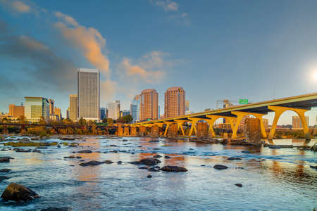 Richmond downtown city skyline cityscape in Virginia, USA at sunsetの写真素材