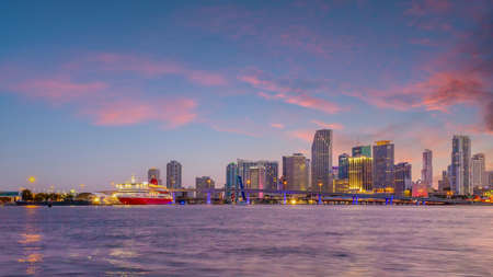 Miami city skyline cityscape of Florida in USA at sunsetの写真素材