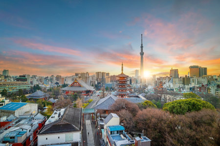 View of downtown Tokyo  city skyline cityscape at sunset in Japan.のeditorial素材