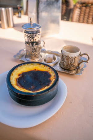 Turkish coffee with delight and traditional metal serving set in Istanbulの写真素材