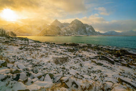 Beautiful nature lanscape of Lofoten in Norway in winterの写真素材