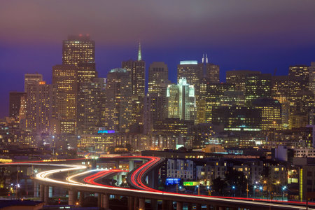 San Francisco downtown cityscape at night in California USA