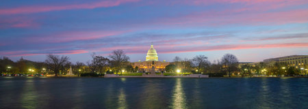 Washington, D.C. city skyline city scape of USA with United States Capitol at sunsetのeditorial素材