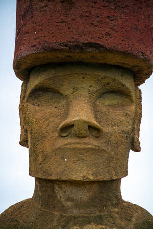 Moai standing on the Anakena Beach in Easter Island, Chileの写真素材