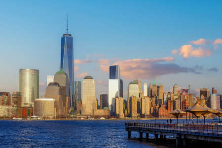 Manhattan city skyline cityscape of New York from New Jersey in USAの写真素材