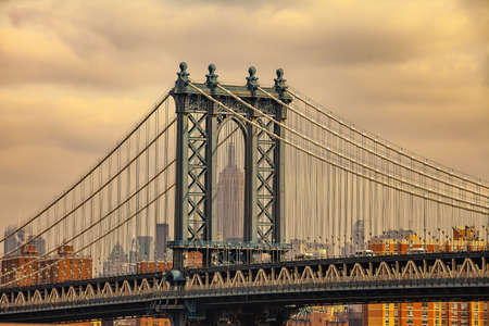 Manhattan Bridge in New York City in USA from Dumbo, Brooklynの写真素材