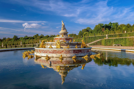 Garden of Chateau de Versailles and the Latona Fountain, near Paris in Franceのeditorial素材