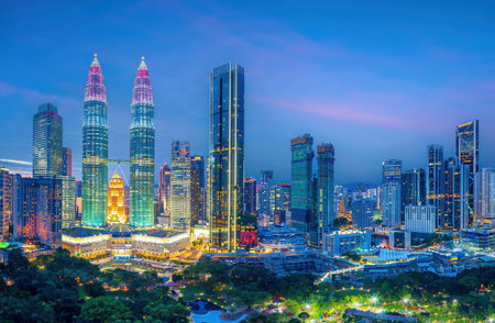 Downtown Kuala Lumpur city skyline, cityscape of Malaysia at twilightの写真素材