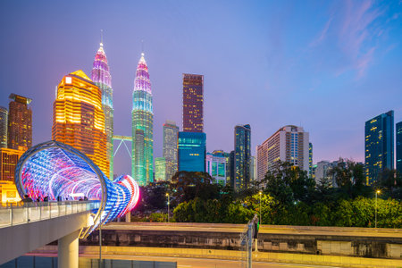 Downtown Kuala Lumpur city skyline, cityscape of Malaysia at twilightの写真素材
