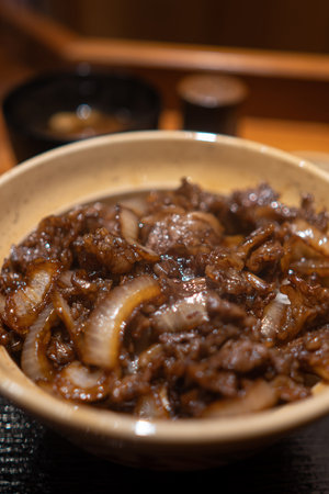 Gyudon, a Japanese beef on rice bowl famous in Japanの写真素材